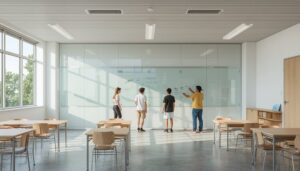Moderne Lernräume: Glas und Designpanele statt Whiteboard